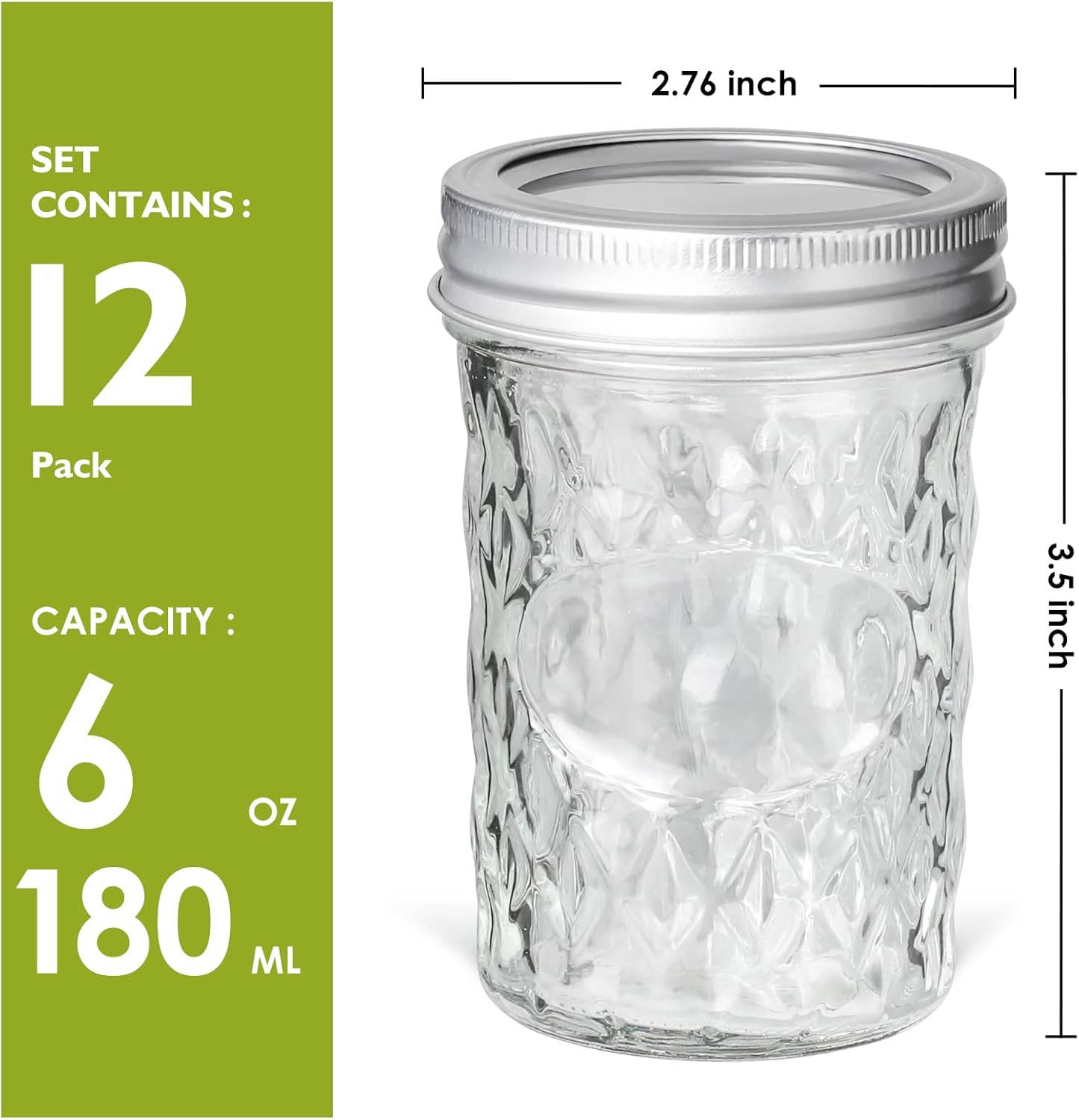 Moniko 6oz Mason Jars with Lids 12-Pack for Canning Storage