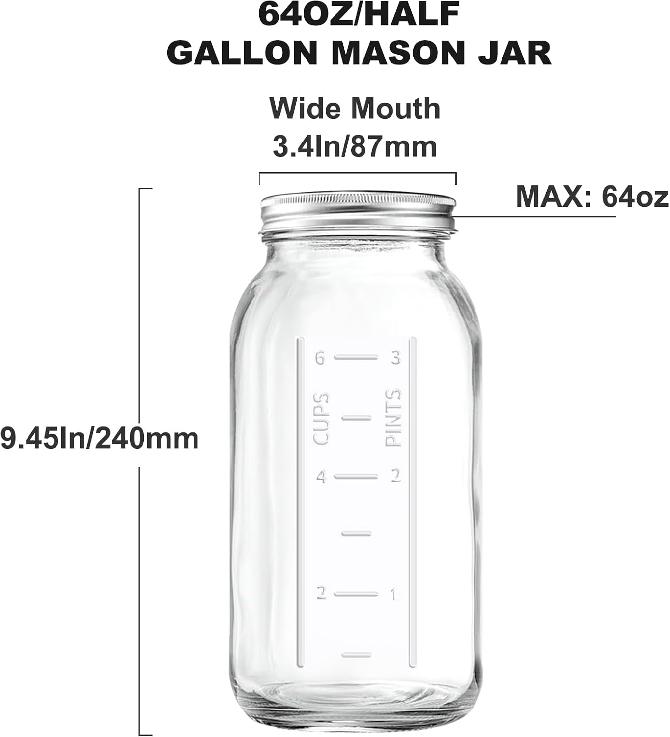 Xylanor 64 OZ Mason Jars Set