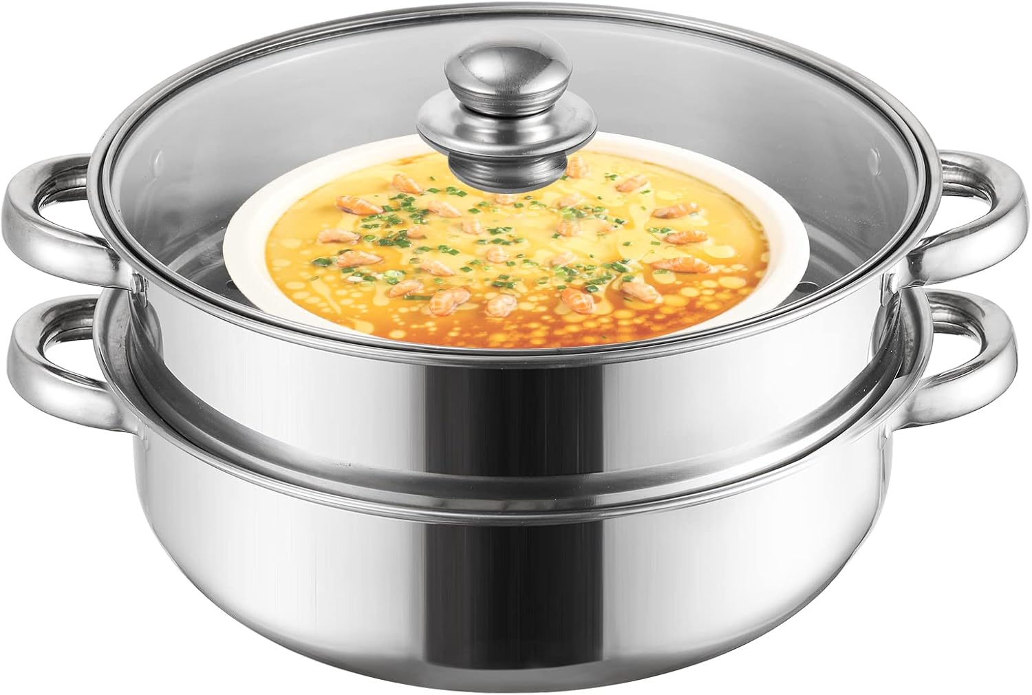 ZENFUN 2-Tier Steamer Pot Set with Glass Lid and Double Handle