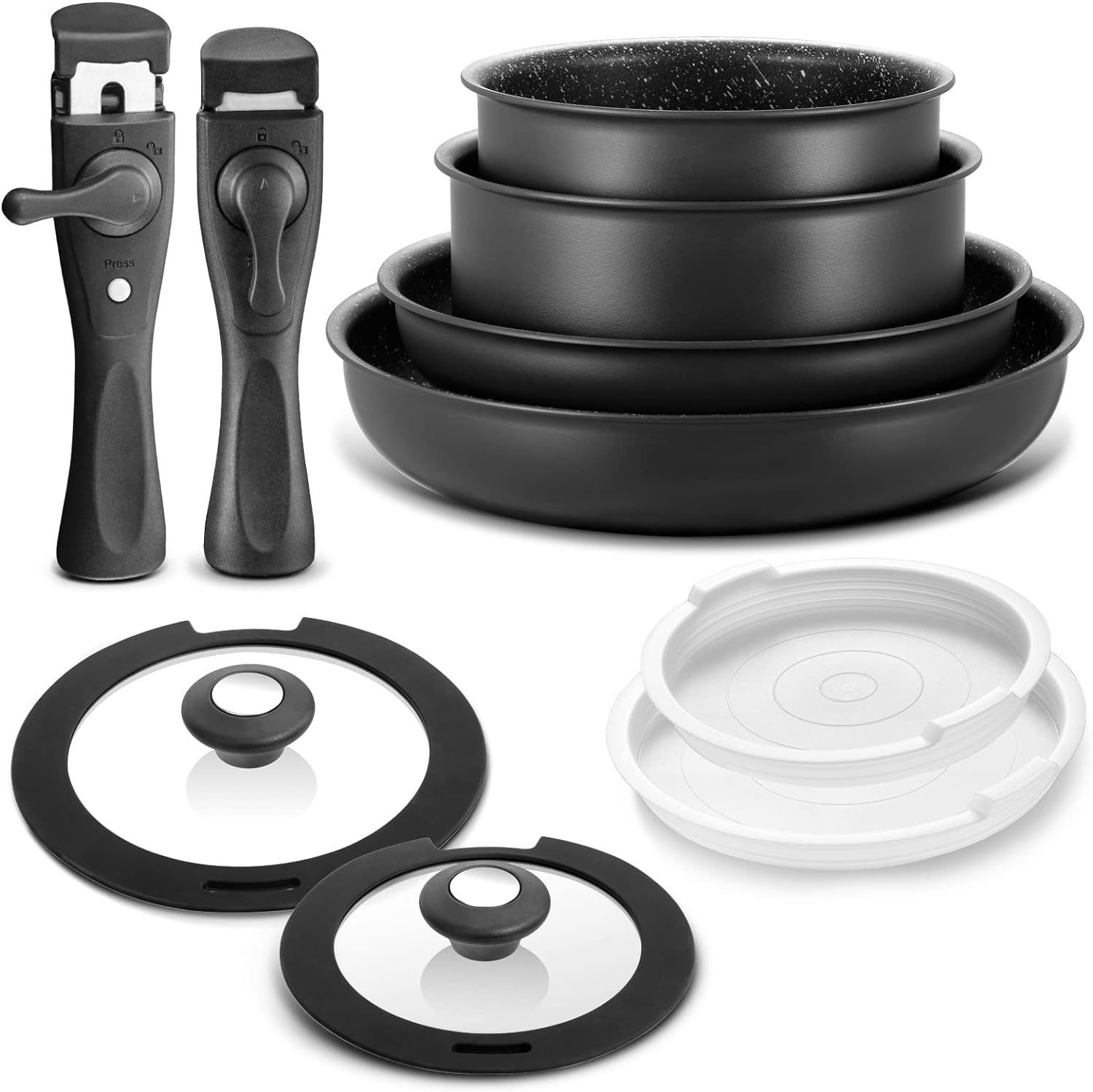 Bezaia Induction Cookware Set 10-Piece Non-Stick Pots Pans with Removable Handles