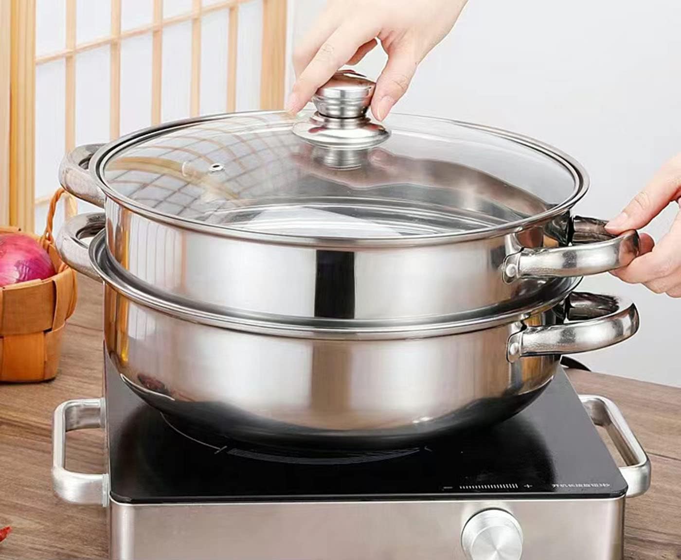 Premium 188 Stainless Steel Steamer Pot for Cooking Cleaning and Multisurface Use