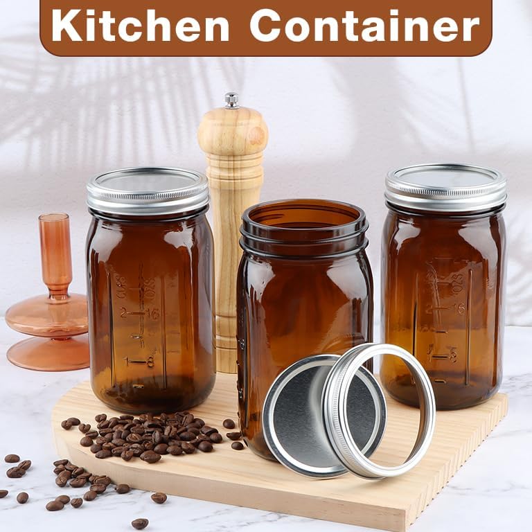 CARBLIN 2 Pack 32 Oz Amber Canning Jars with Airtight Lids
