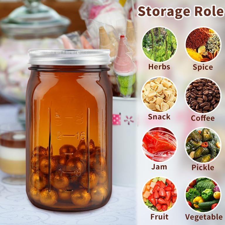 CARBLIN 2 Pack 32 Oz Amber Canning Jars with Airtight Lids