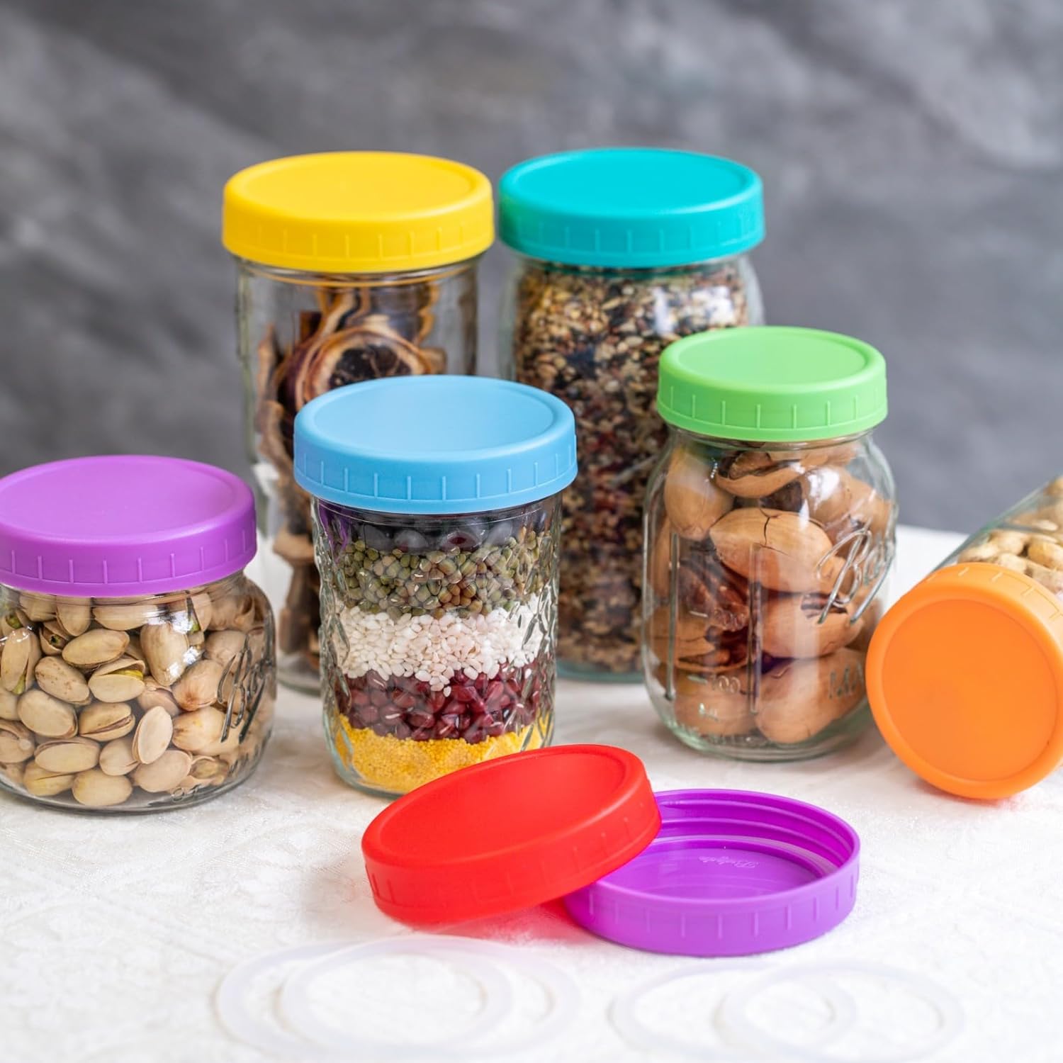9-Pack Orange Mason Jar Lids with Silicone Rings