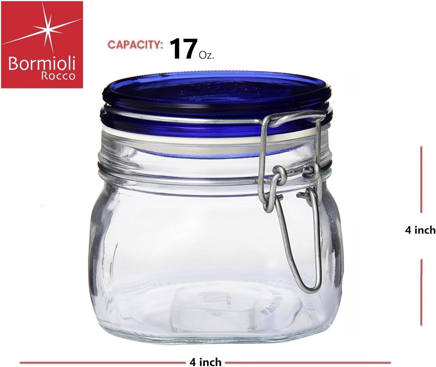 Bormioli Rocco Fido Square Jar with Blue Lid 17-12-Ounce