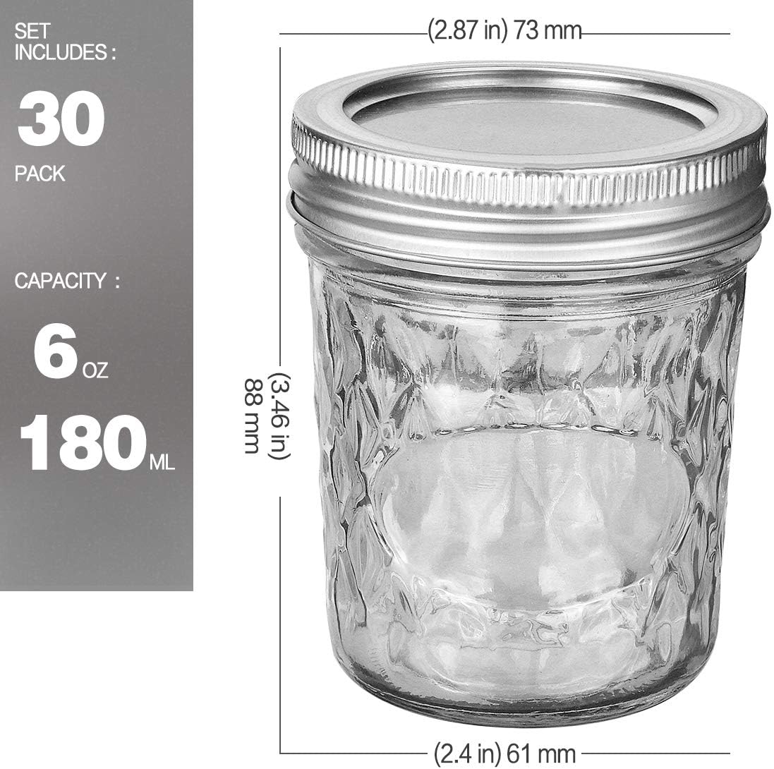 VERONES Mason Jars 6oz 30-Packed