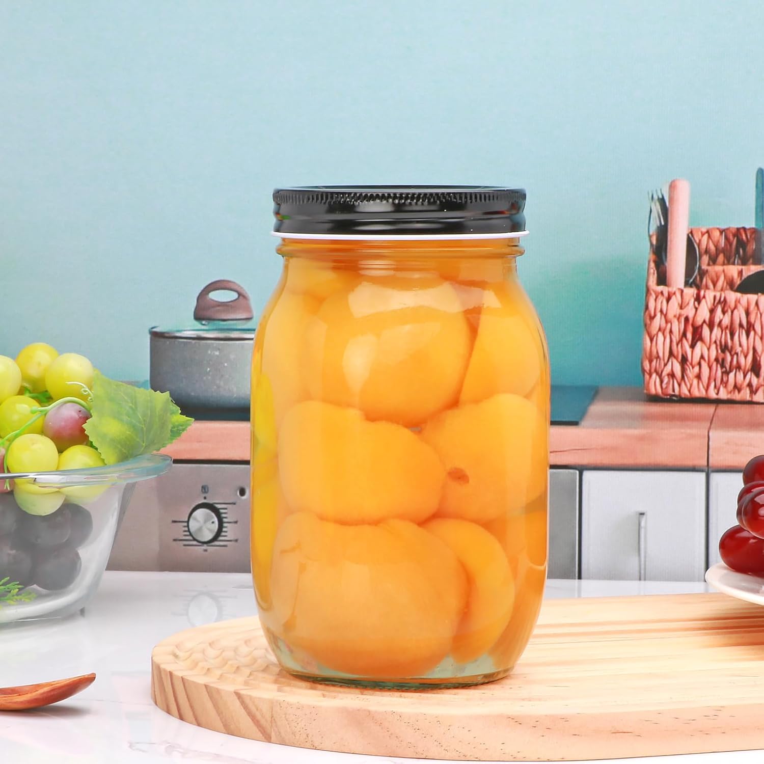 Flrolove 32oz Glass Mason Jars 12-Pack with One-Piece Lid