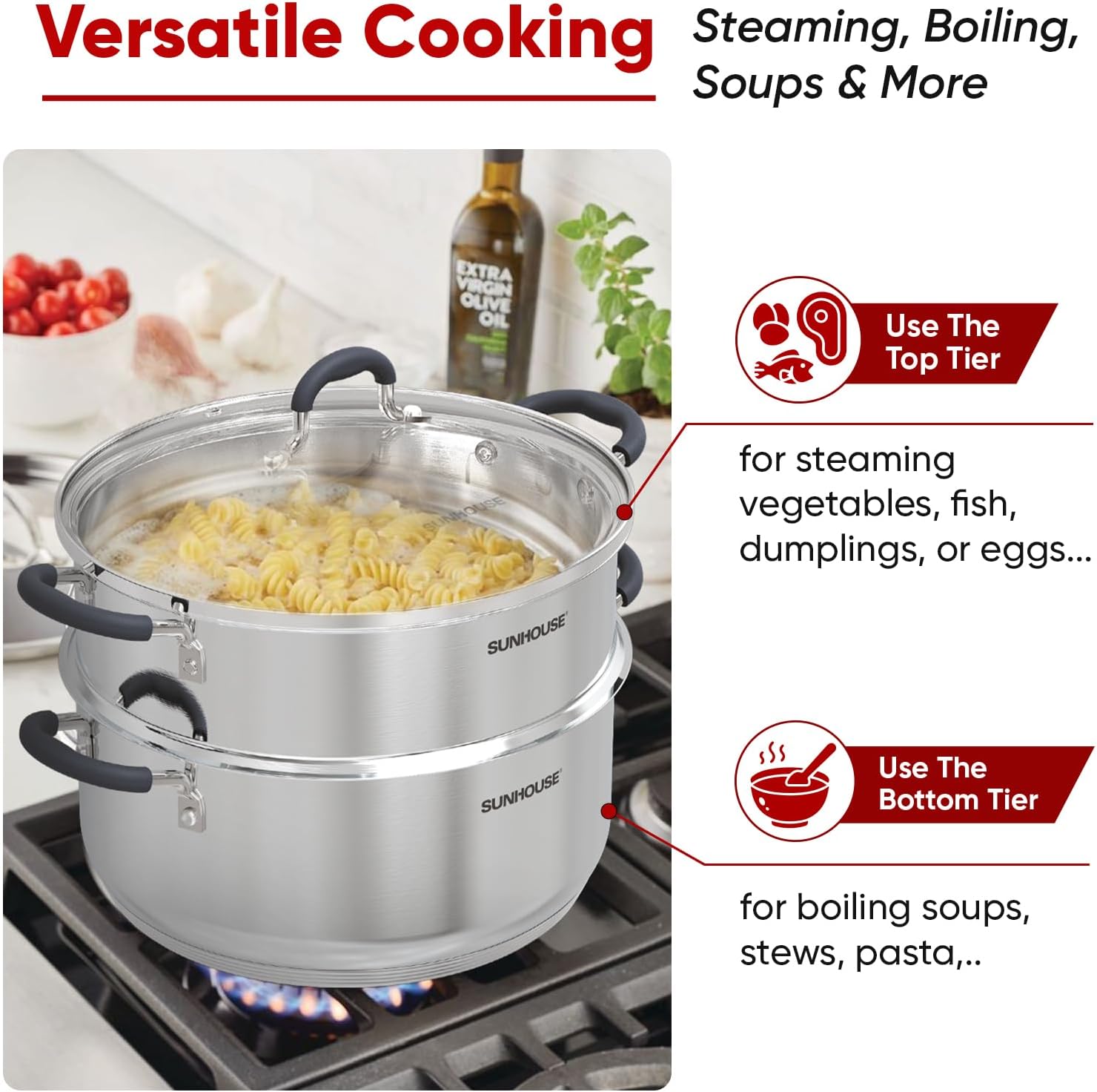 Sunhouse 55 Quarts Stainless Steel Steamer Pot