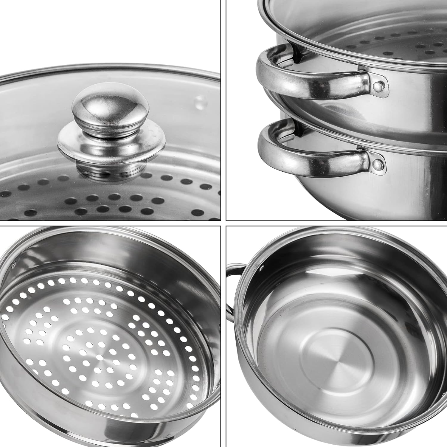 ZENFUN 2-Tier Steamer Pot Set with Glass Lid and Double Handle