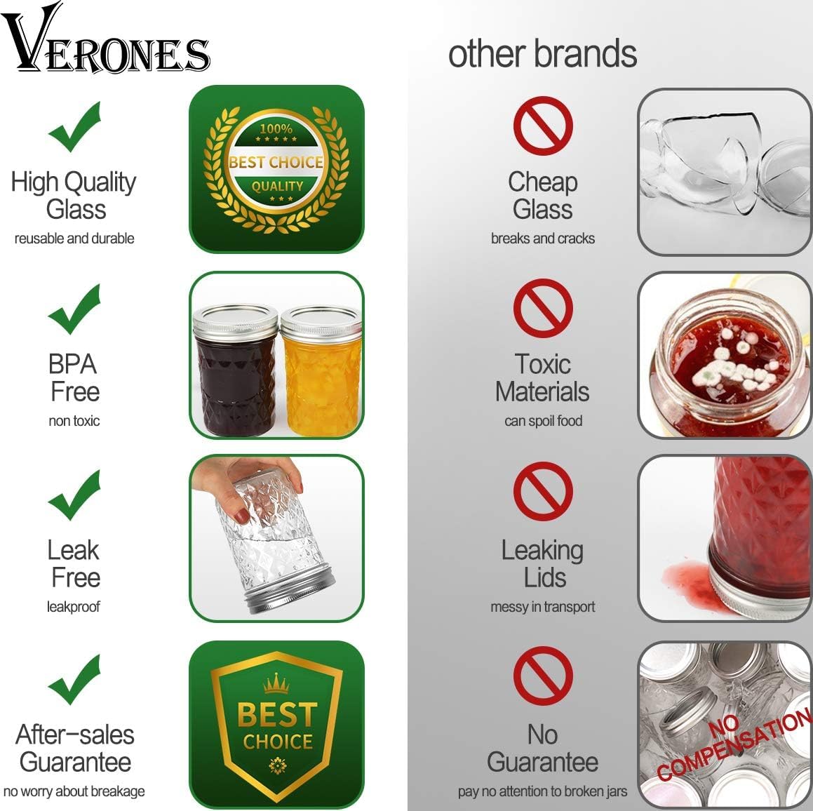VERONES 12 Pack 16 oz Wide Mouth Mason Jars with Lids and Bands