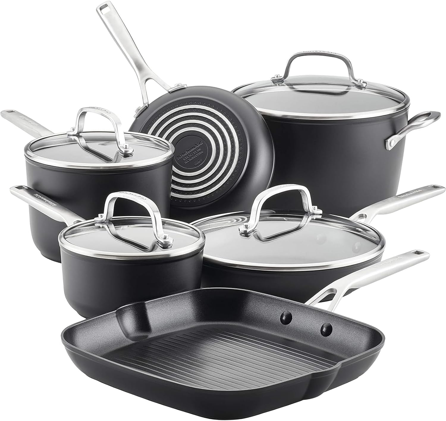KS45R KitchenAid Hard Anodized Induction Nonstick Cookware Set 10-Piece Matte Black