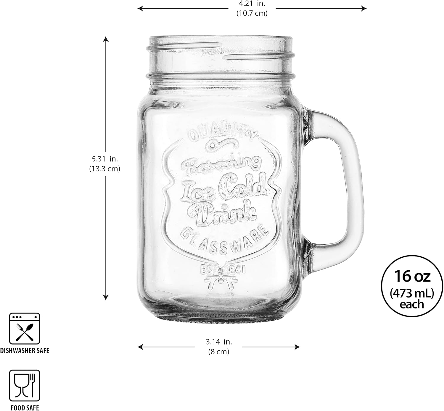 Glavers Mason Drinking Jars Set of 4 - 16 Oz