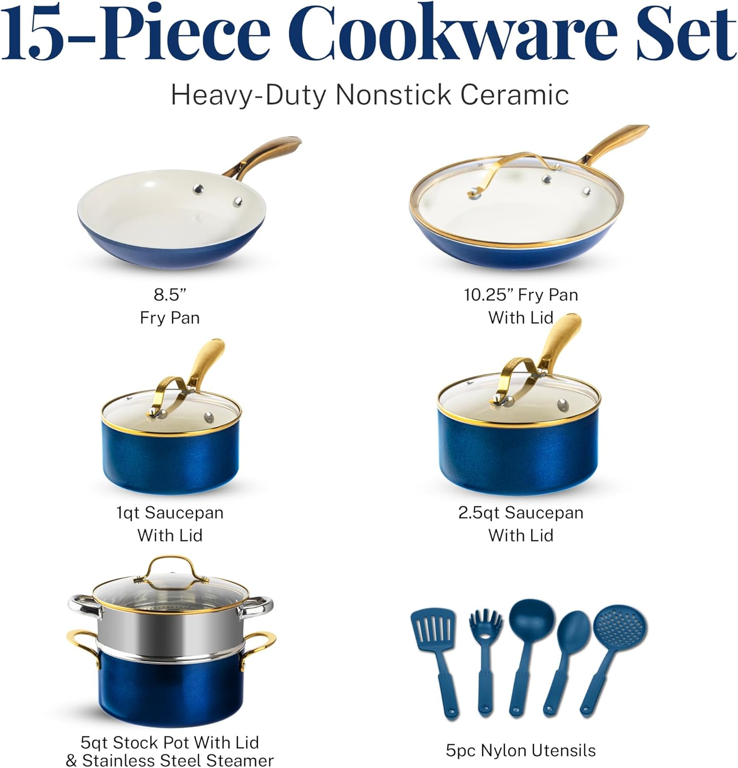 GOTHAM STEEL 15-Piece Ceramic Pot and Pan Set