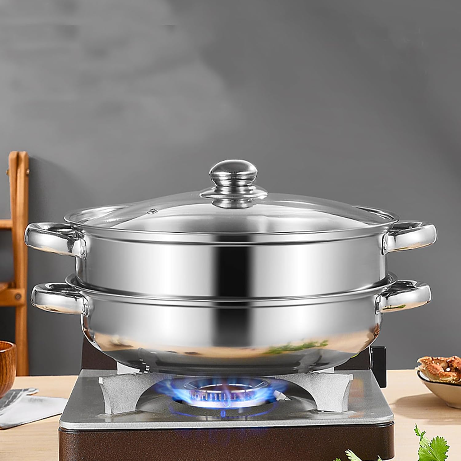 ZENFUN 2-Tier Steamer Pot Set with Glass Lid and Double Handle