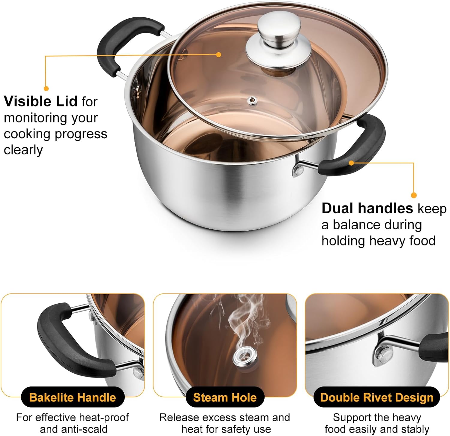 PP CHEF 4 Qt Stockpot with Lid - Stainless Steel 1