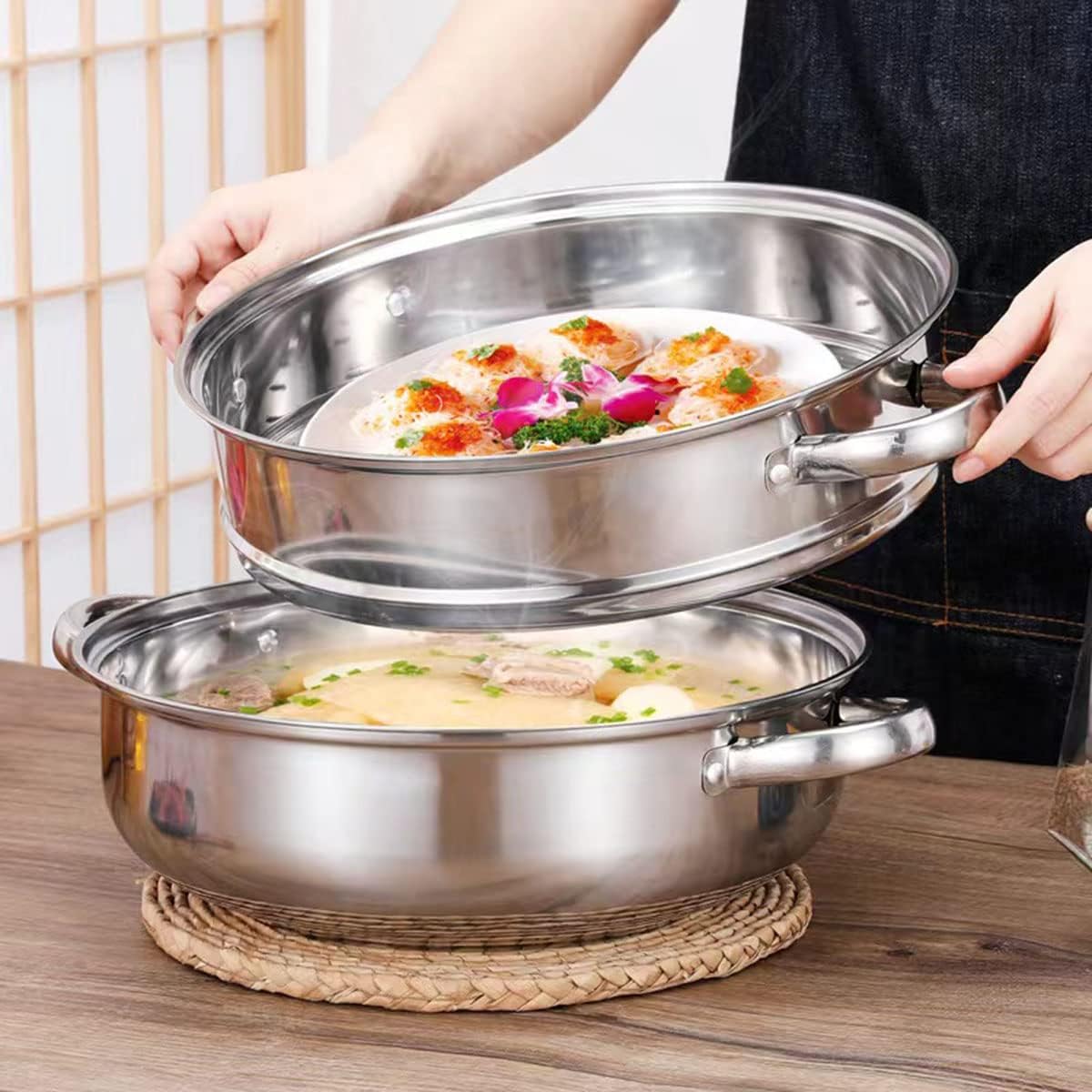 Premium 188 Stainless Steel Steamer Pot for Cooking Cleaning and Multisurface Use