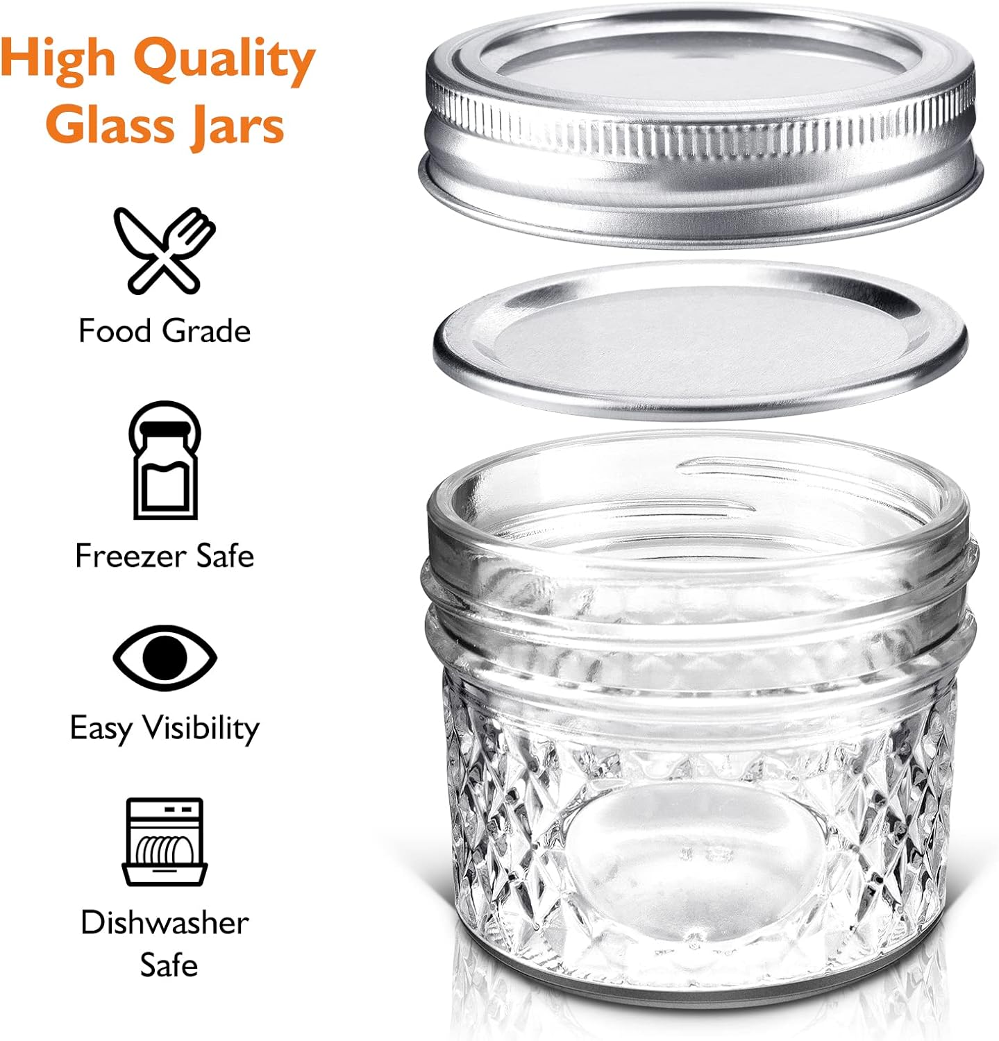 Asika - Mini Glass Jars Set 4 oz Design for Home Kitchen