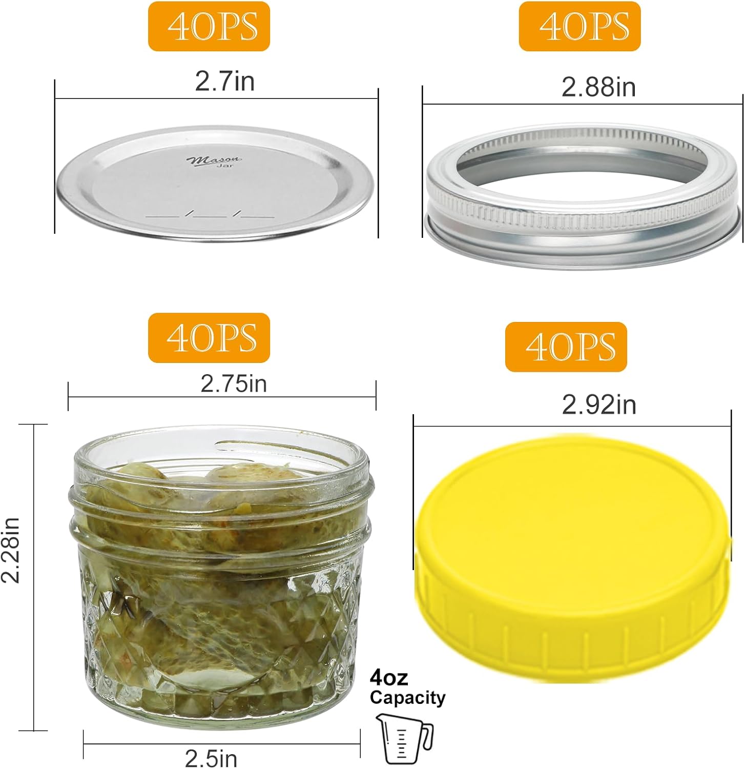 40-Piece 4 oz Mason Jars Set with lids