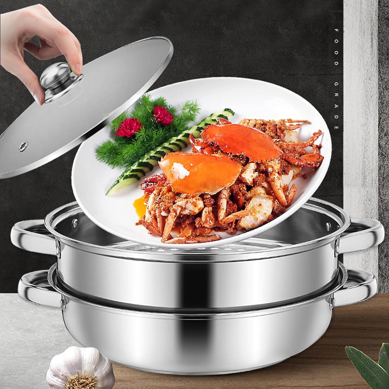 ZENFUN 2-Tier Steamer Pot Set with Glass Lid and Double Handle