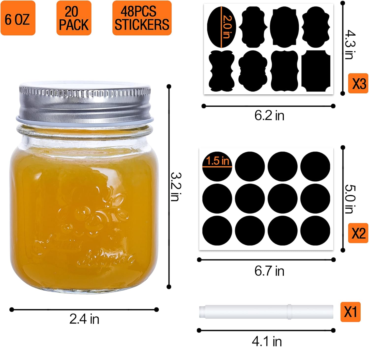 Compact 6 OZ Glass Mason Jars for Food Storage