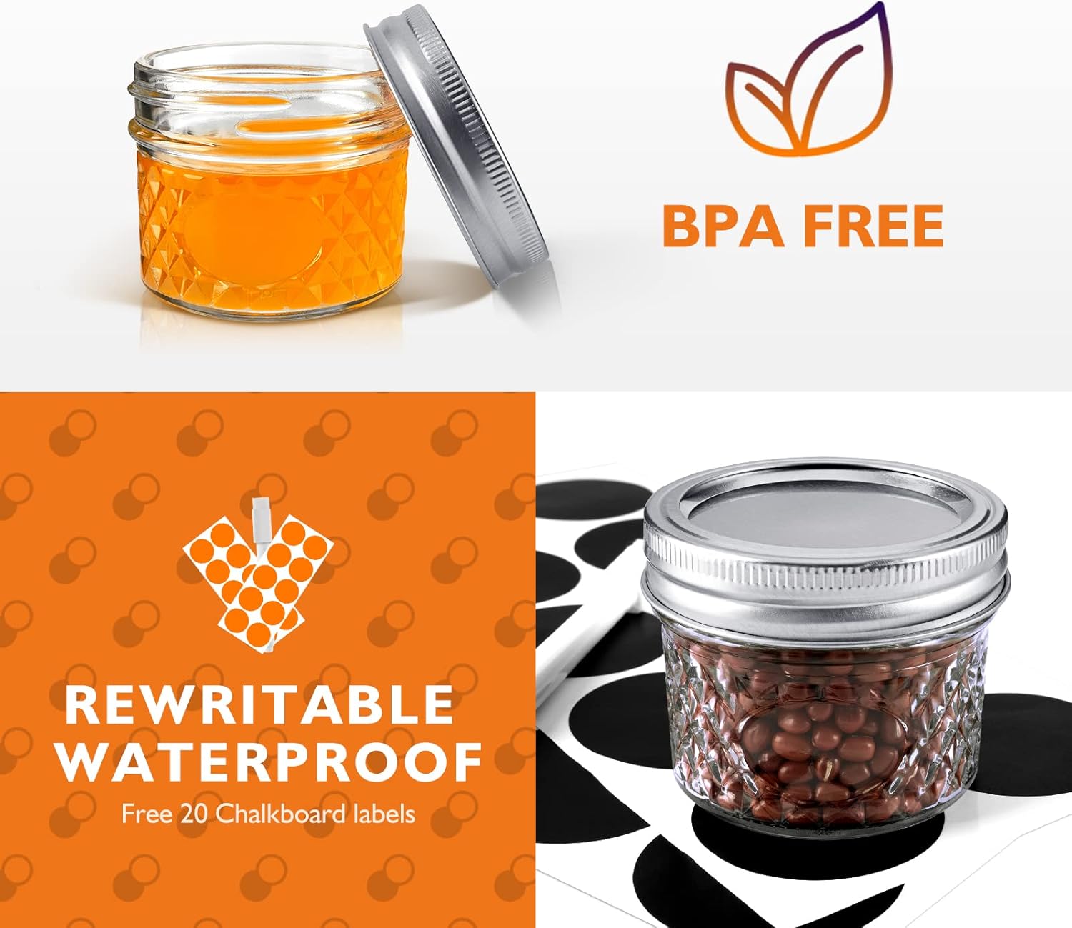 Asika - Mini Glass Jars Set 4 oz Design for Home Kitchen