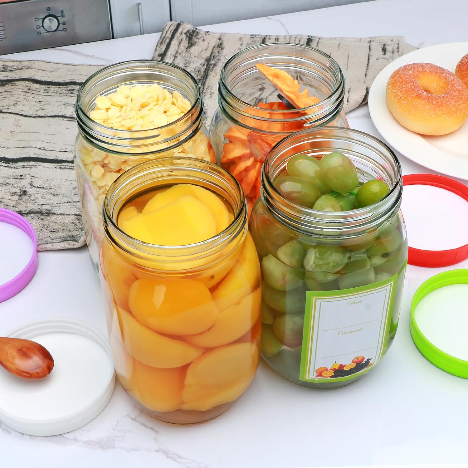 Flrolove 32oz Glass Mason Jars 12-Pack with One-Piece Lid