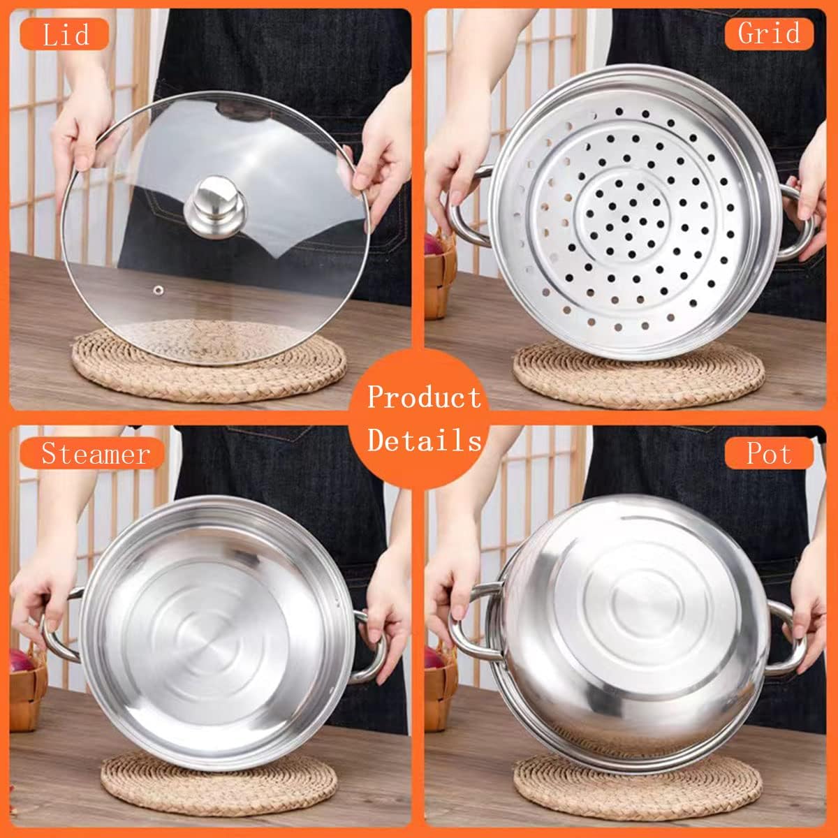 Premium 188 Stainless Steel Steamer Pot for Cooking Cleaning and Multisurface Use