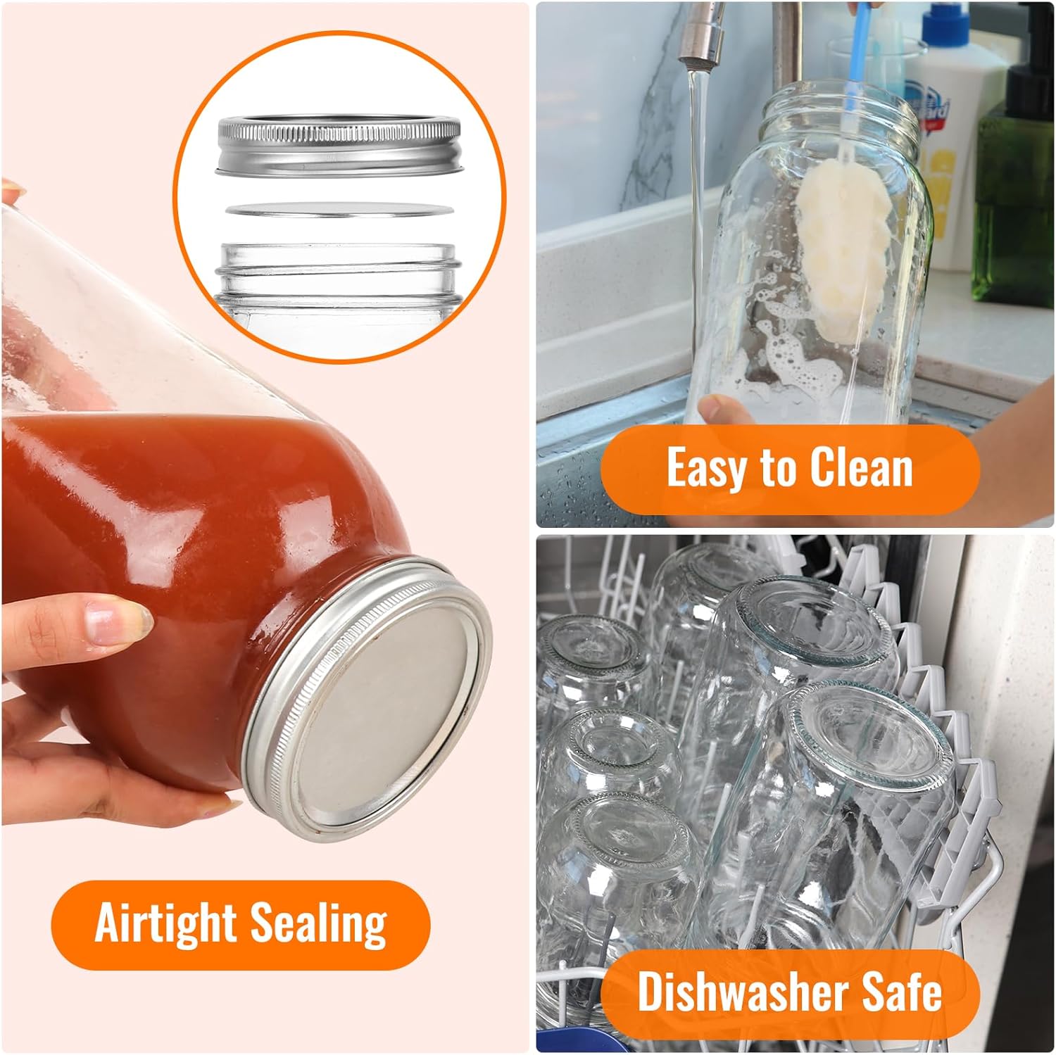 3-Pack Mason Jars 64 oz Wide Mouth