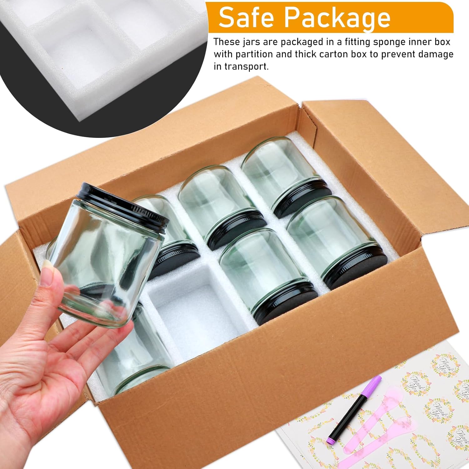 16-Piece 8oz Glass Jars with Lids for Candles Spices Crafts