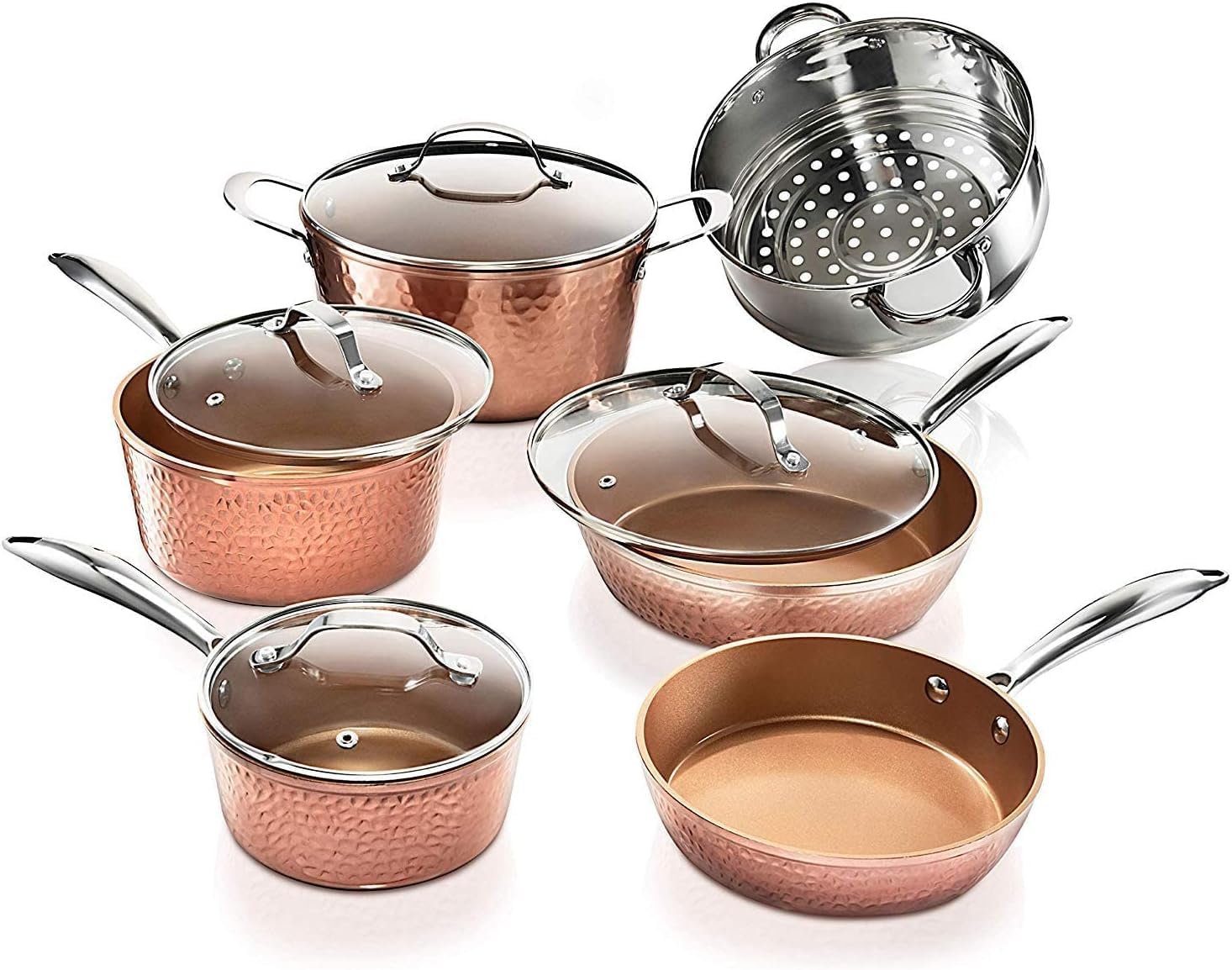Gotham Steel Hammered Copper Cookware Set 10-Piece Non-Stick Pots Pans
