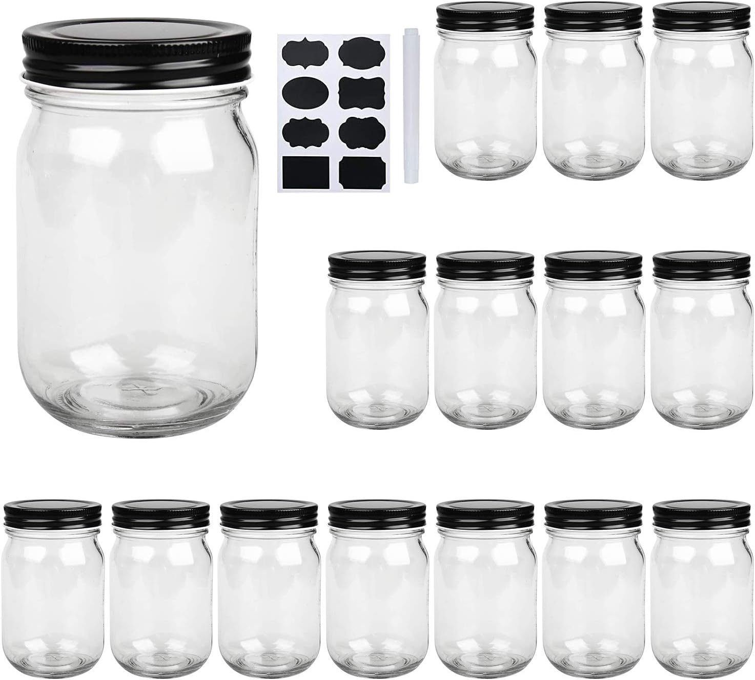 QAPPDA 15 Pack 16oz Glass Jars with lids