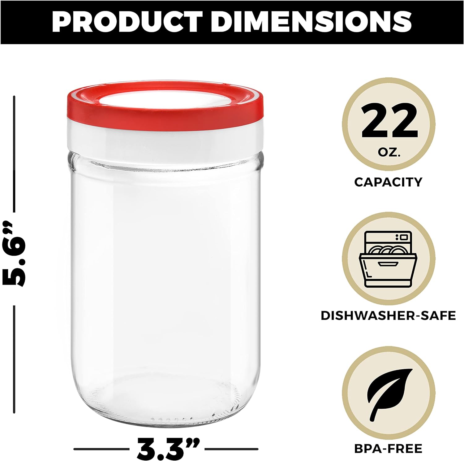 Precise Fit Glass Mason Jars for Canning 22oz Preserve Freshness