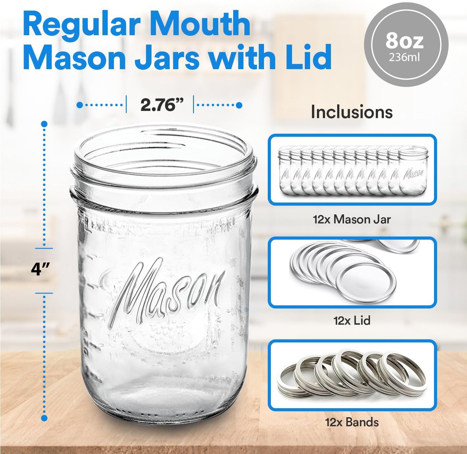 Perfect Mason Jars - 8-Ounce 12-Pack
