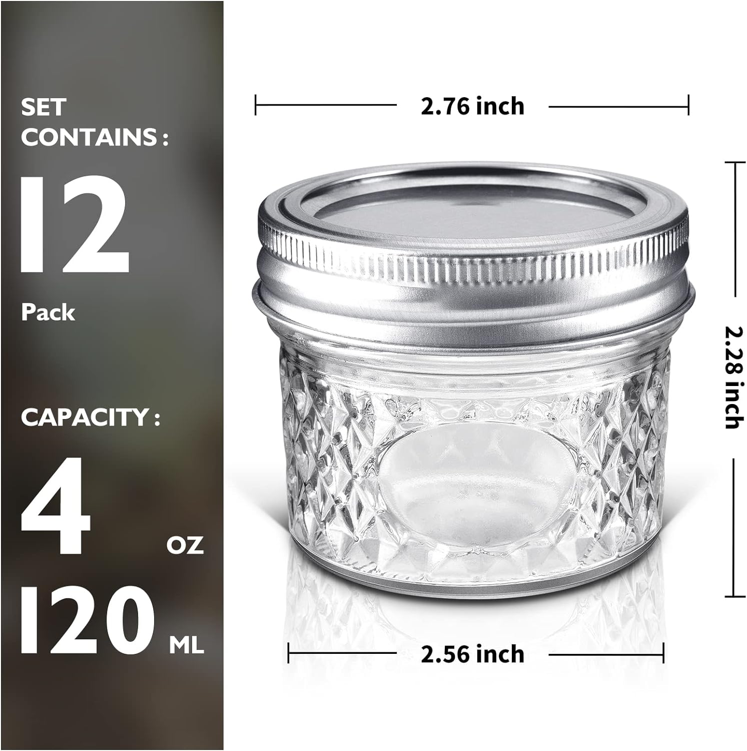 Asika - Mini Glass Jars Set 4 oz Design for Home Kitchen