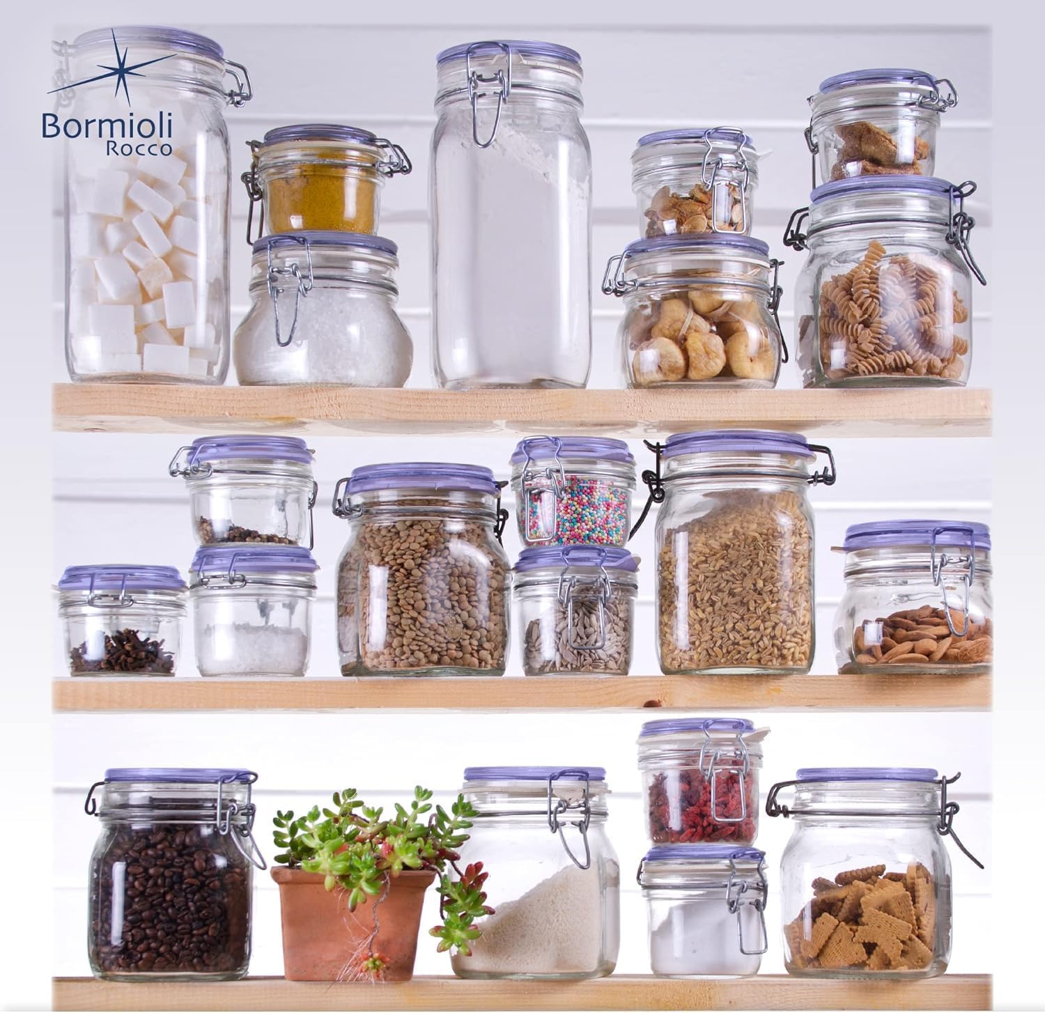 Bormioli Rippo 3375-Ounce Jar Blue Lid Capacity Dishwasher Safe