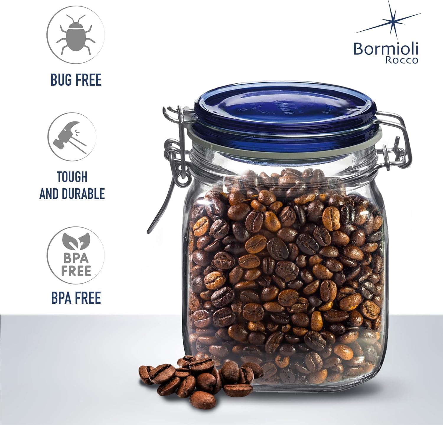 Bormioli Rippo 3375-Ounce Jar Blue Lid Capacity Dishwasher Safe