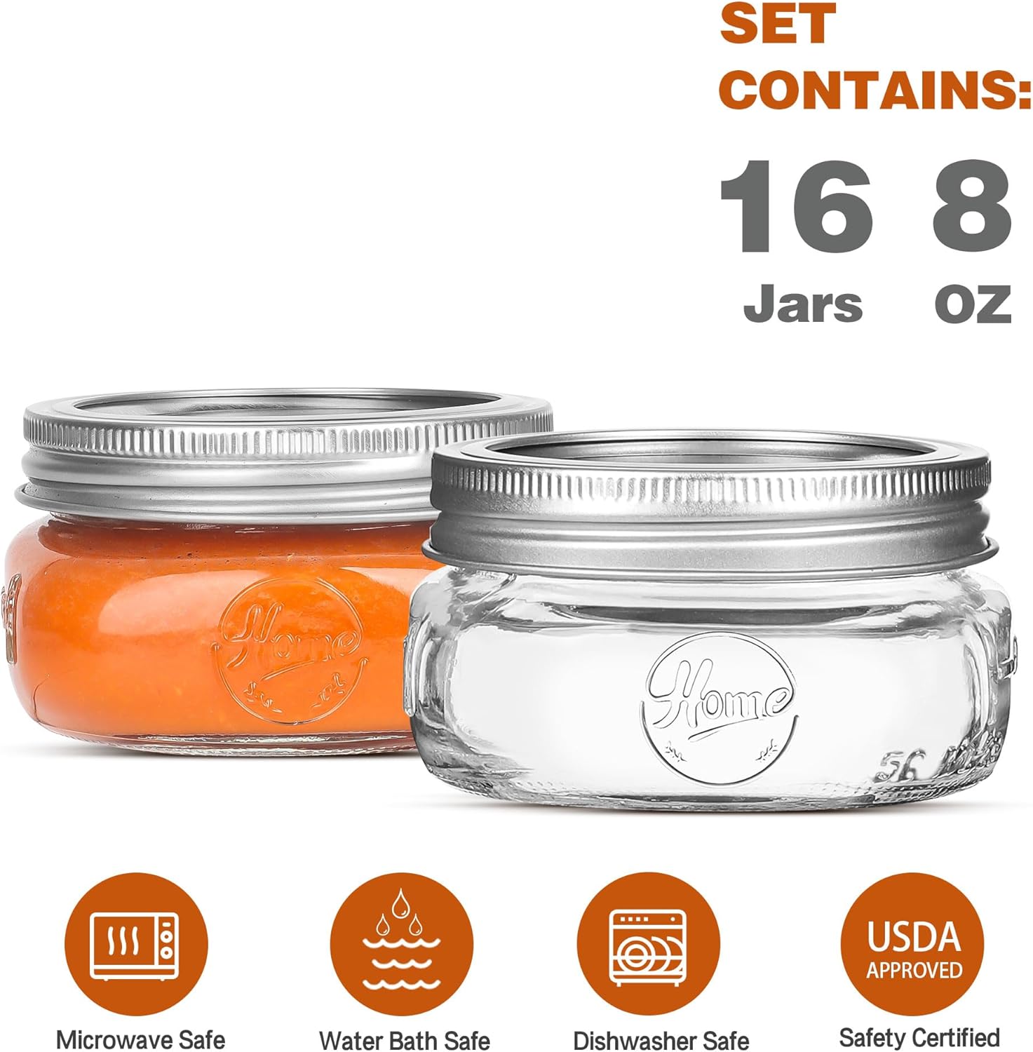 Esrentle Mason Jars 8 oz Airtight Glass 16 Pack