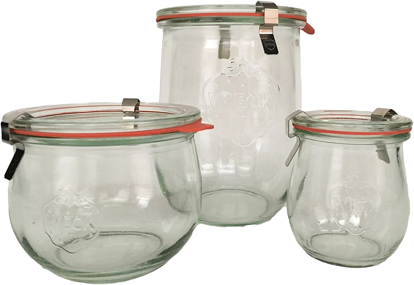 Weck Tulip Jars - Complete Set with Glass lids Rubber Rings and Clamps