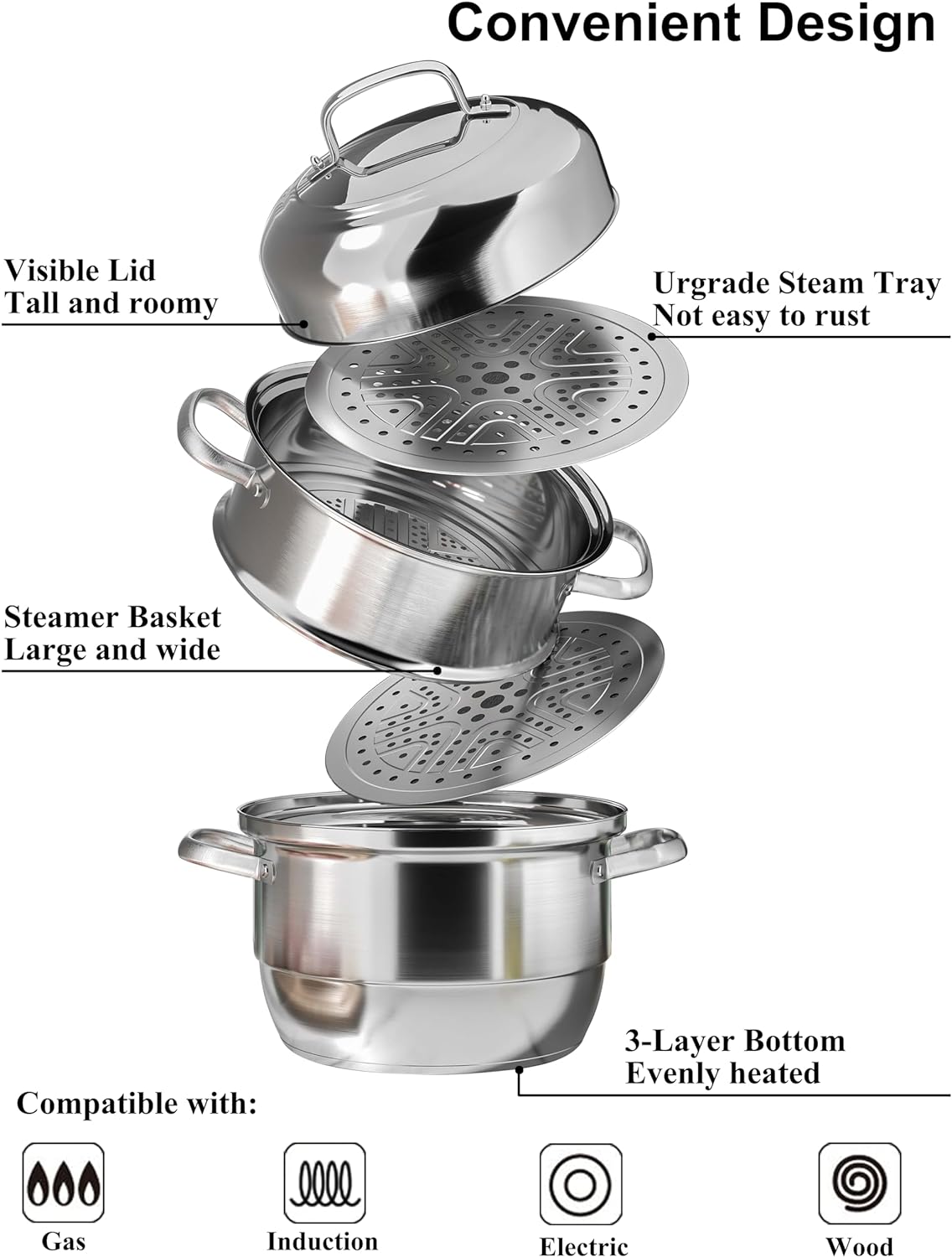 VENTION 11-inch 28cm Stainless Steel Induction Steamer Pot