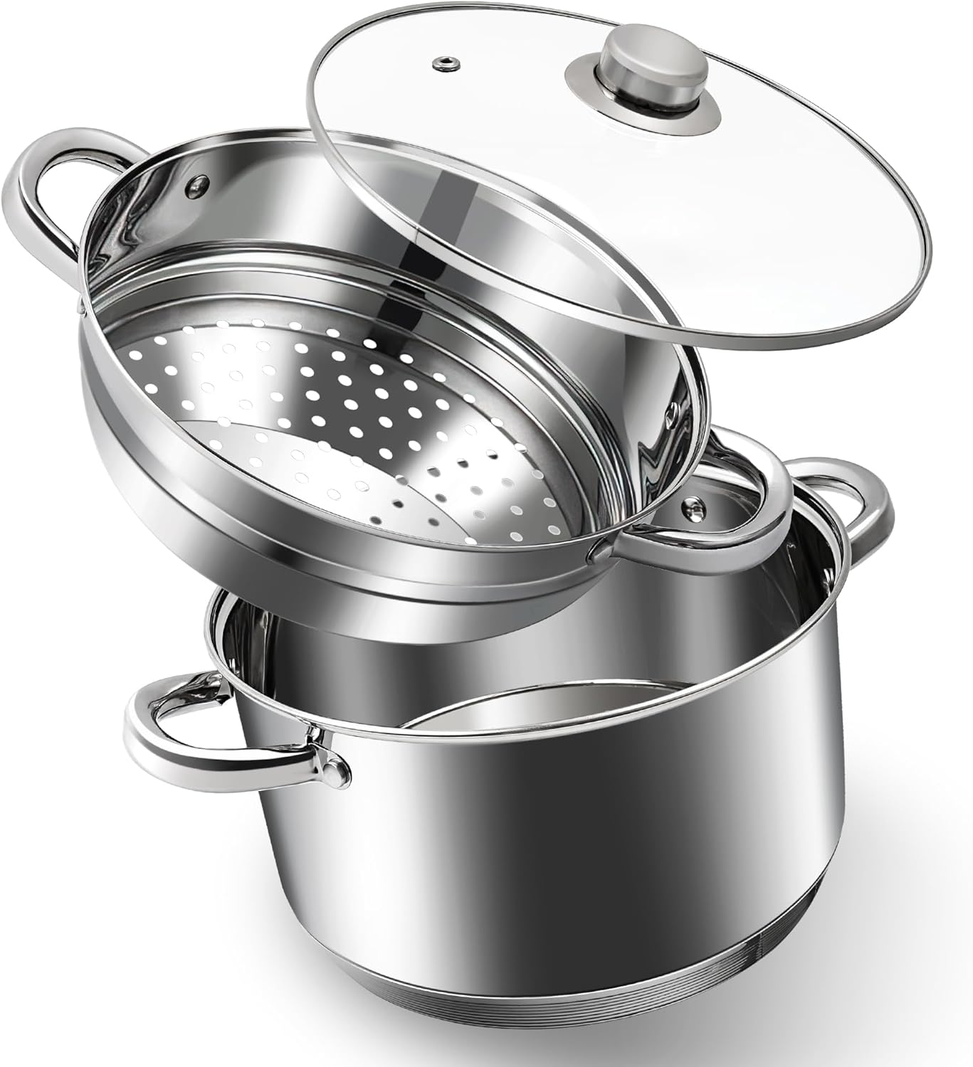 Aufranc 6 Quart Stainless Steel Tri-Ply Stockpot with Tempered Glass Lid