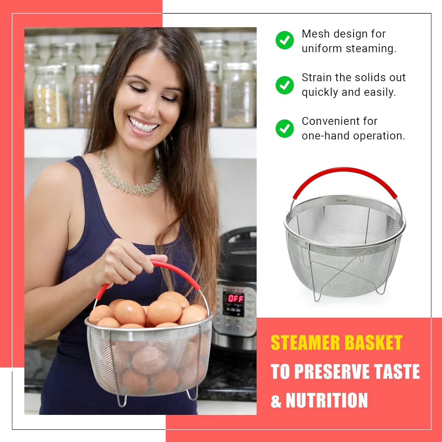 Salbree Original 6 qt Steamer Basket Instant Pot -6 qt Ivory Handle