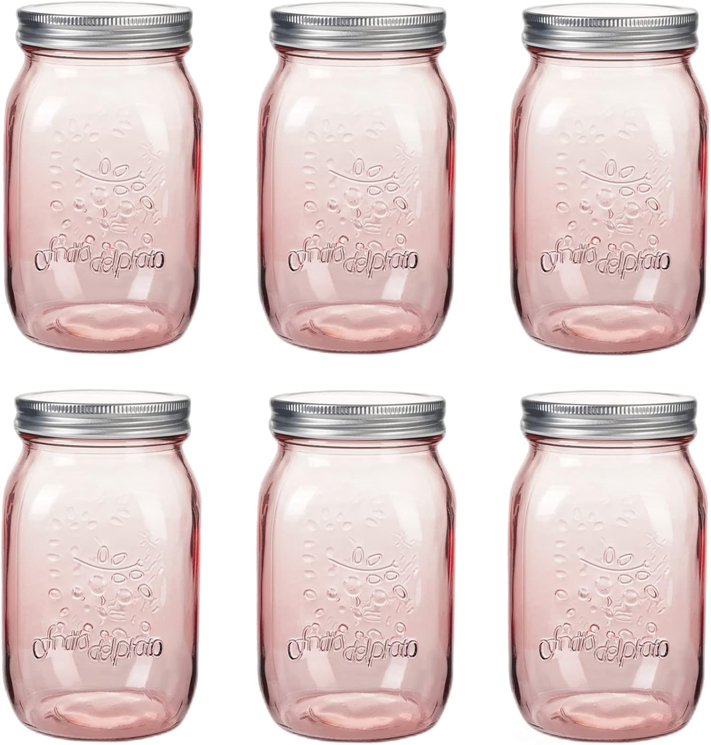 Amzcku 32 oz Rose-Pink Mason Jars 6 Pack