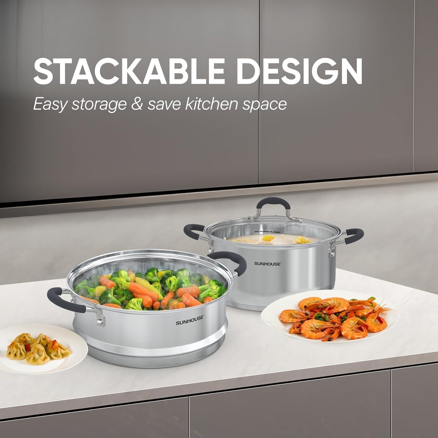 Sunhouse 33 Qt Stainless Steel Steamer Pot with Lid