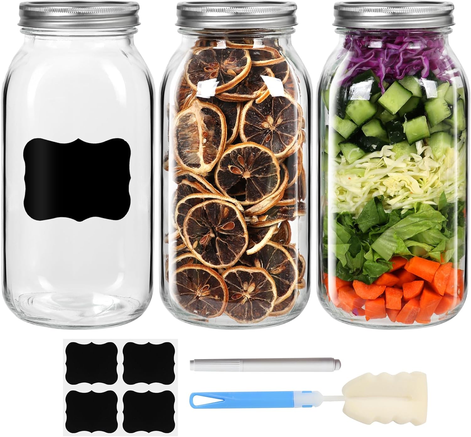 3-Pack Mason Jars 64 oz Wide Mouth