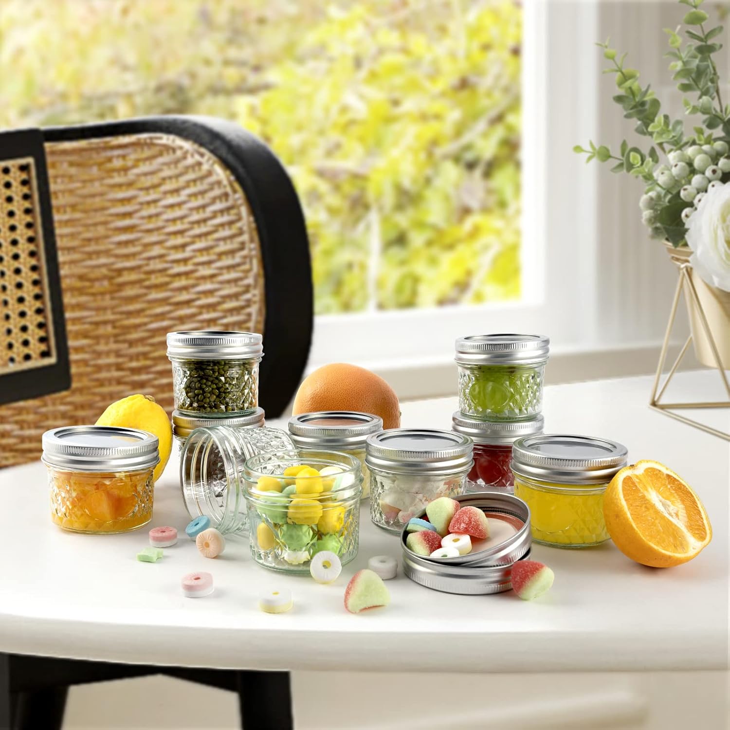 Asika - Mini Glass Jars Set 4 oz Design for Home Kitchen