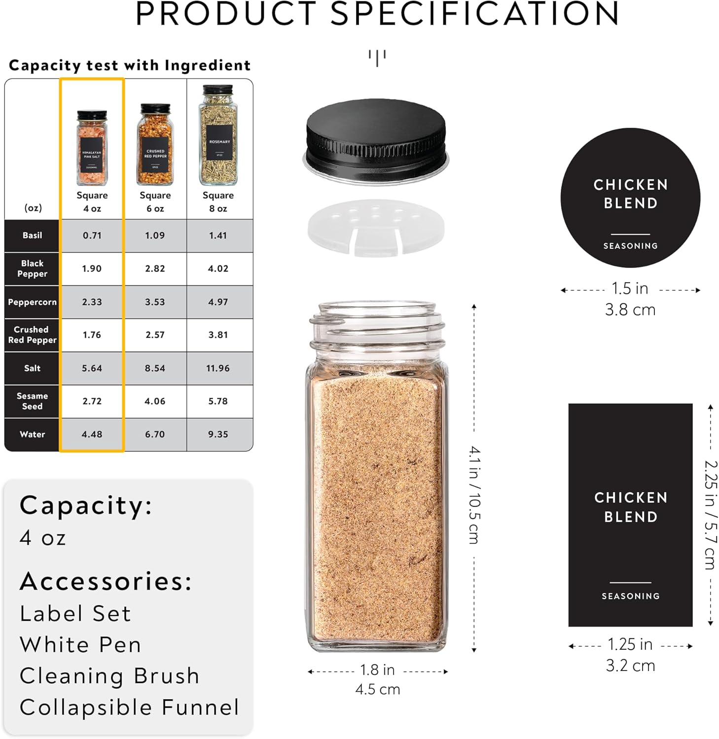 Laramaid 4oz 36-Pack Glass Jars with Black Vinyl Labels Airtight Metal Caps