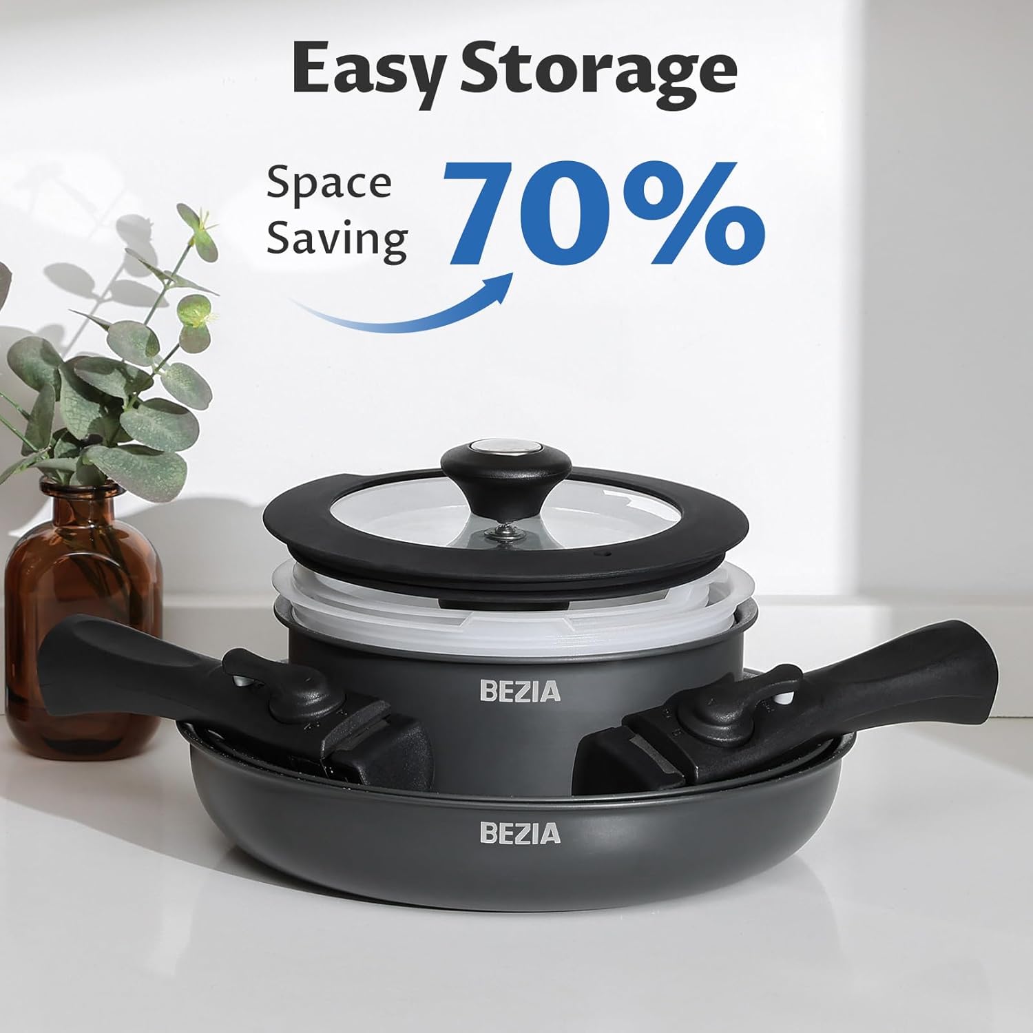 Bezaia Induction Cookware Set 10-Piece Non-Stick Pots Pans with Removable Handles