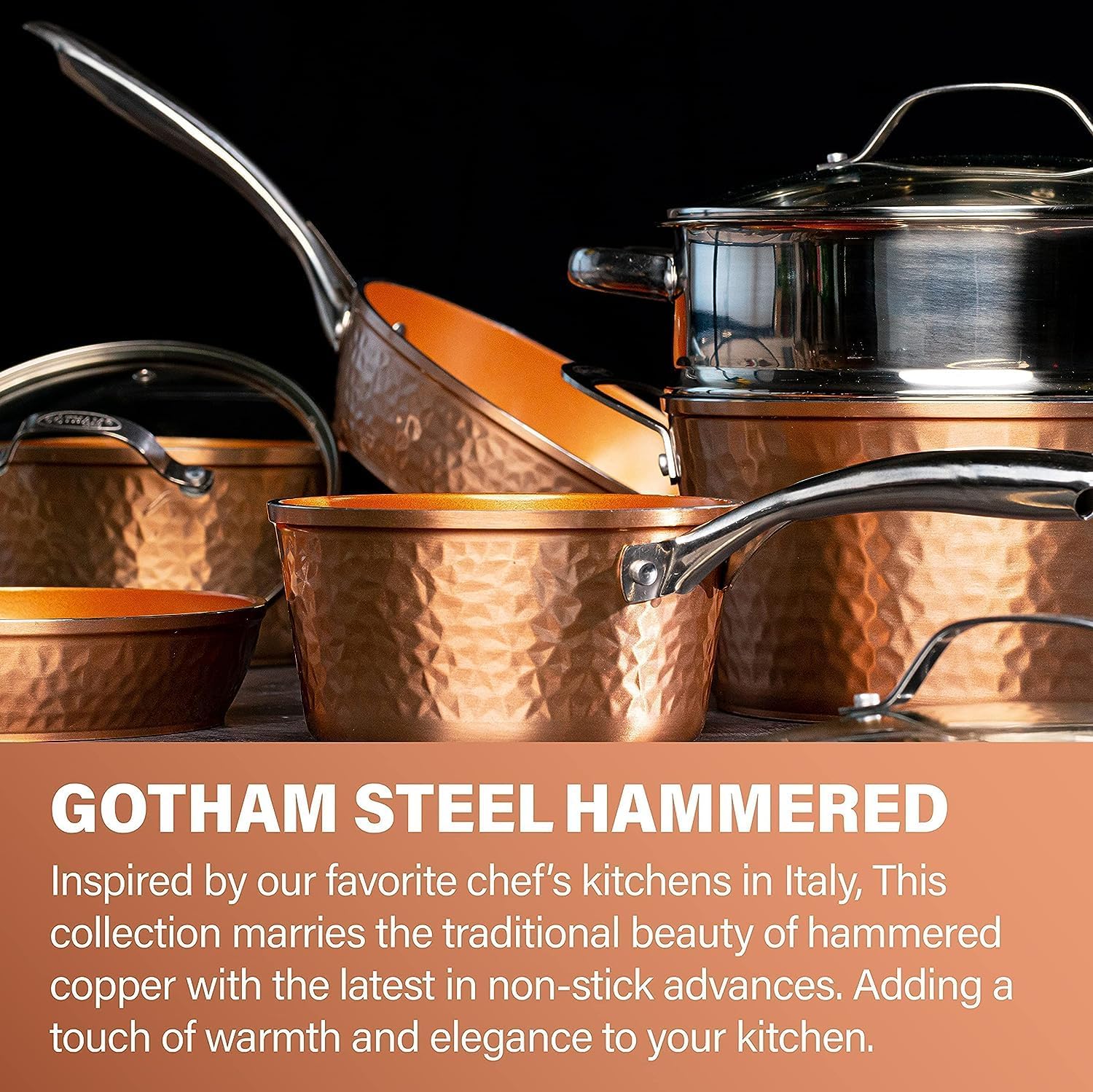 Gotham Steel Hammered Copper Cookware Set 10-Piece Non-Stick Pots Pans