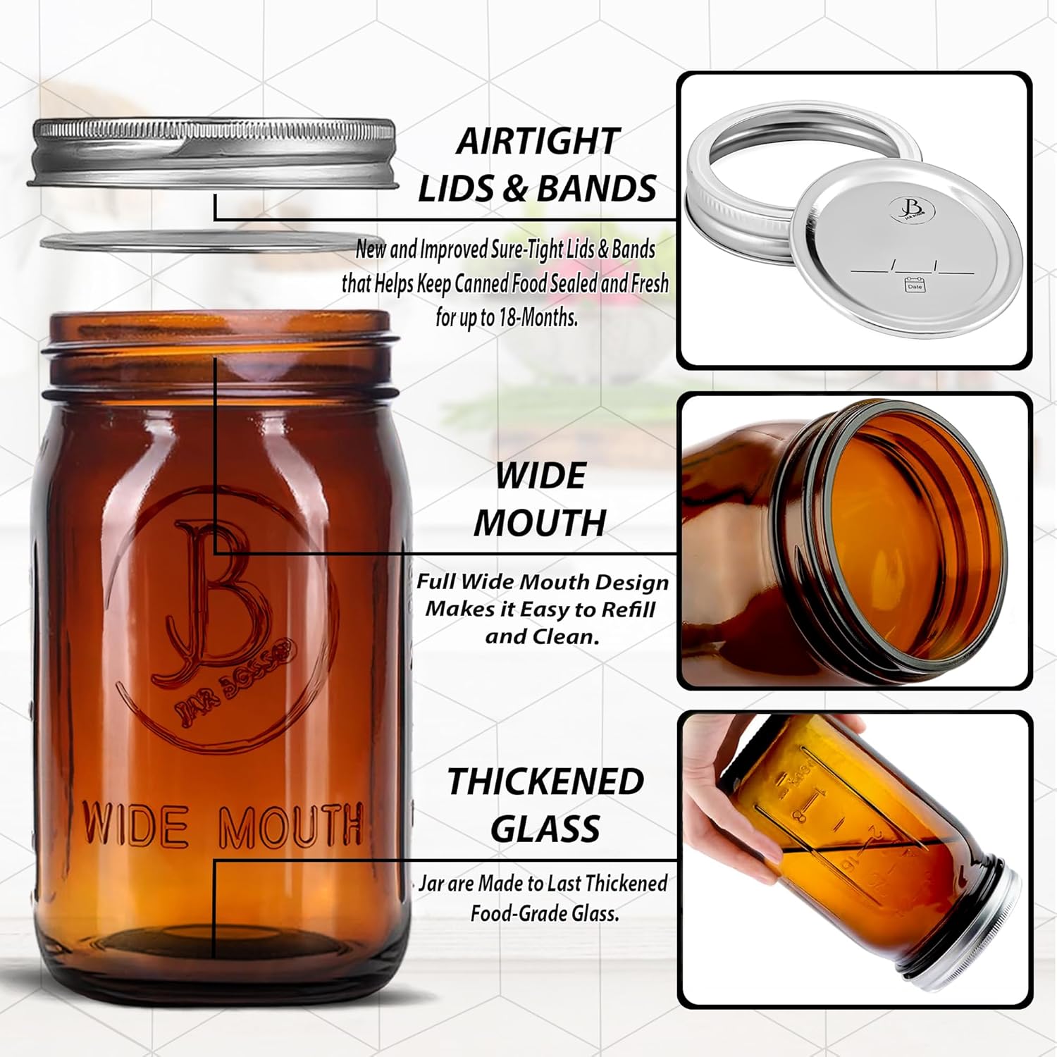High-Quality Airtight Amber Mason Jars for Canning Fermenting and More