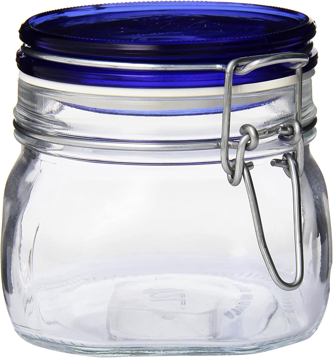 Bormioli Rocco Fido Square Jar with Blue Lid 17-12-Ounce